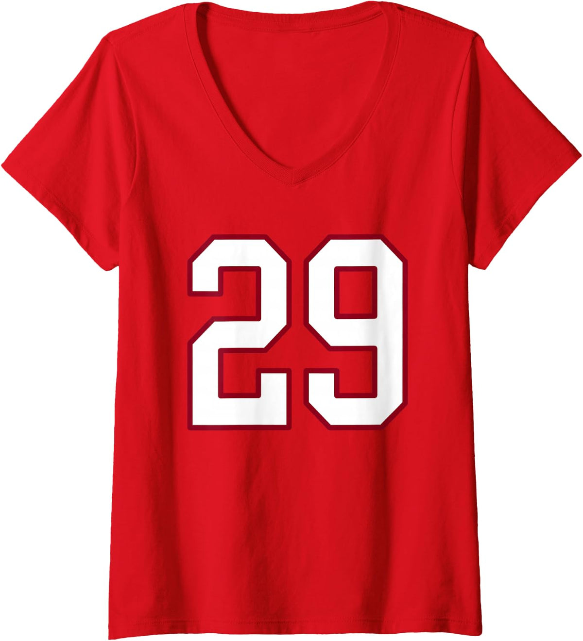 Women's Maroon and White Number 29 Jersey Player Uniform #29 V-Neck T-Shirt - Red