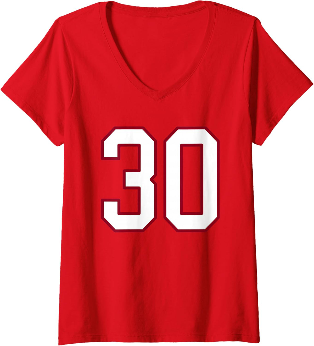 Women's Maroon and White Number 30 Jersey Player Uniform #30 V-Neck T-Shirt - Red