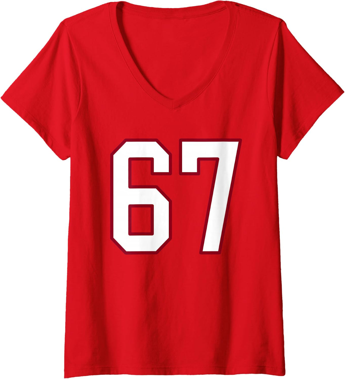 Women's Maroon and White Number 67 Jersey Player Uniform #67 V-Neck T-Shirt - Red