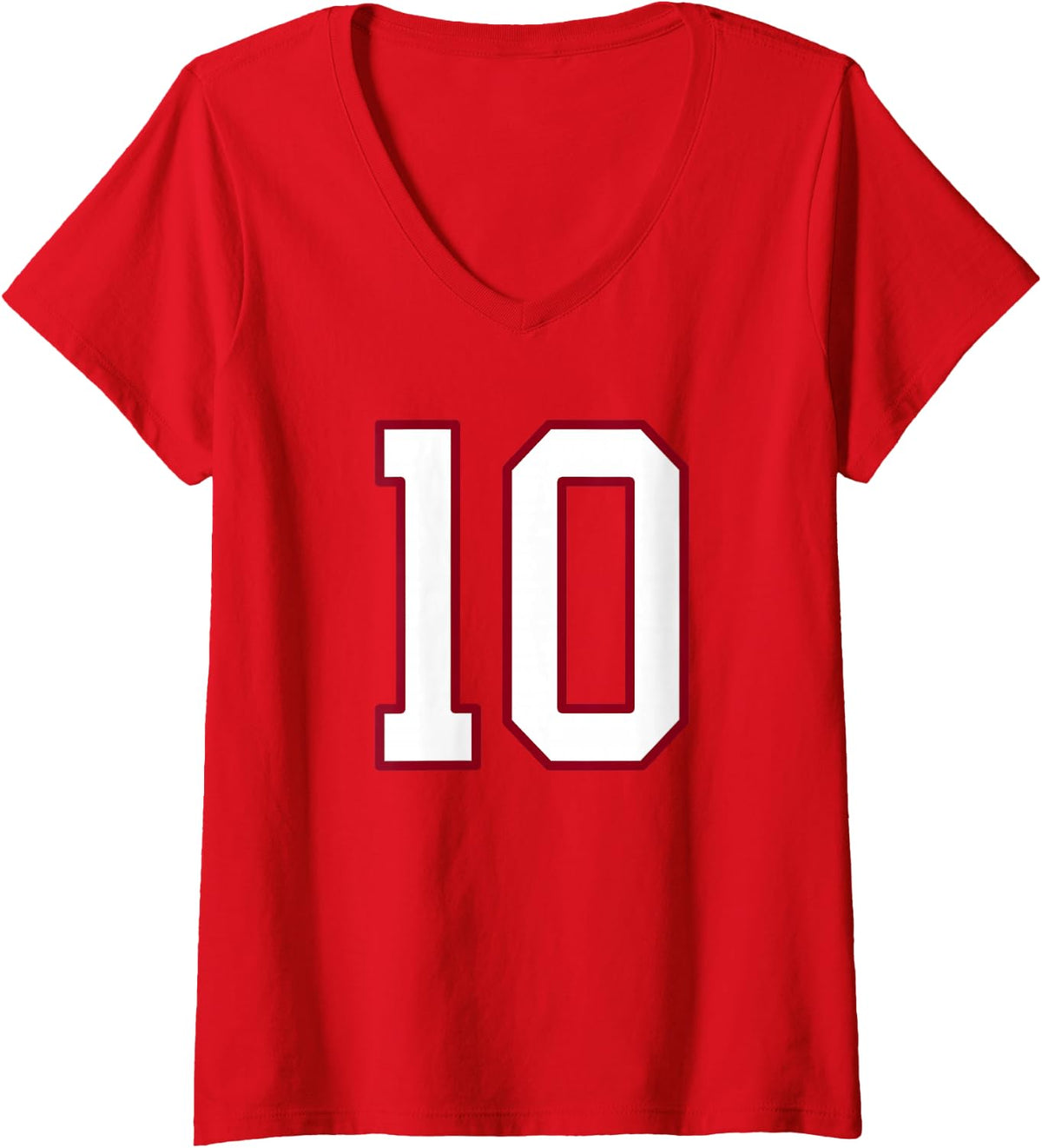 Women's Maroon and White Number 10 Jersey Player Uniform #10 V-Neck T-Shirt - Red