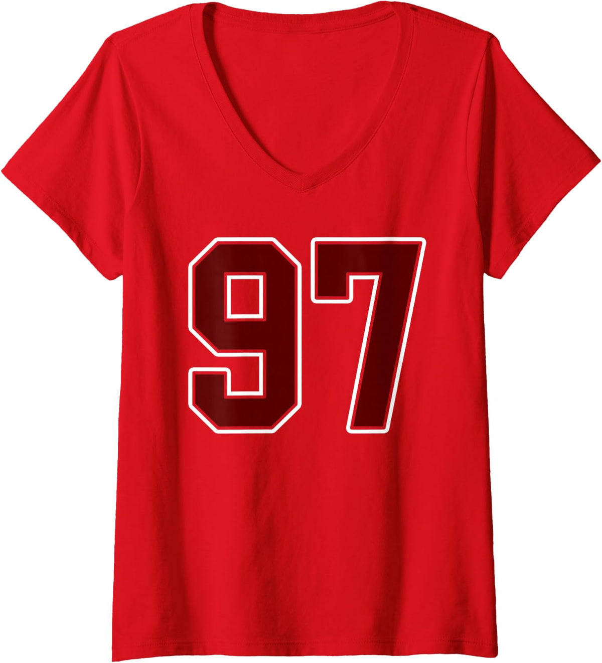 Women's Maroon and White Number 97 Jersey Player Uniform #97 Fan V-Neck T-Shirt - Red