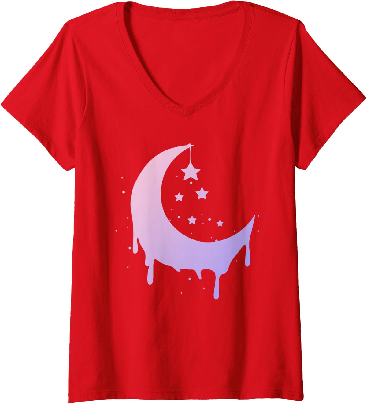 Women's Pastel Moon Goth Vaporwave V-Neck T-Shirt - Red