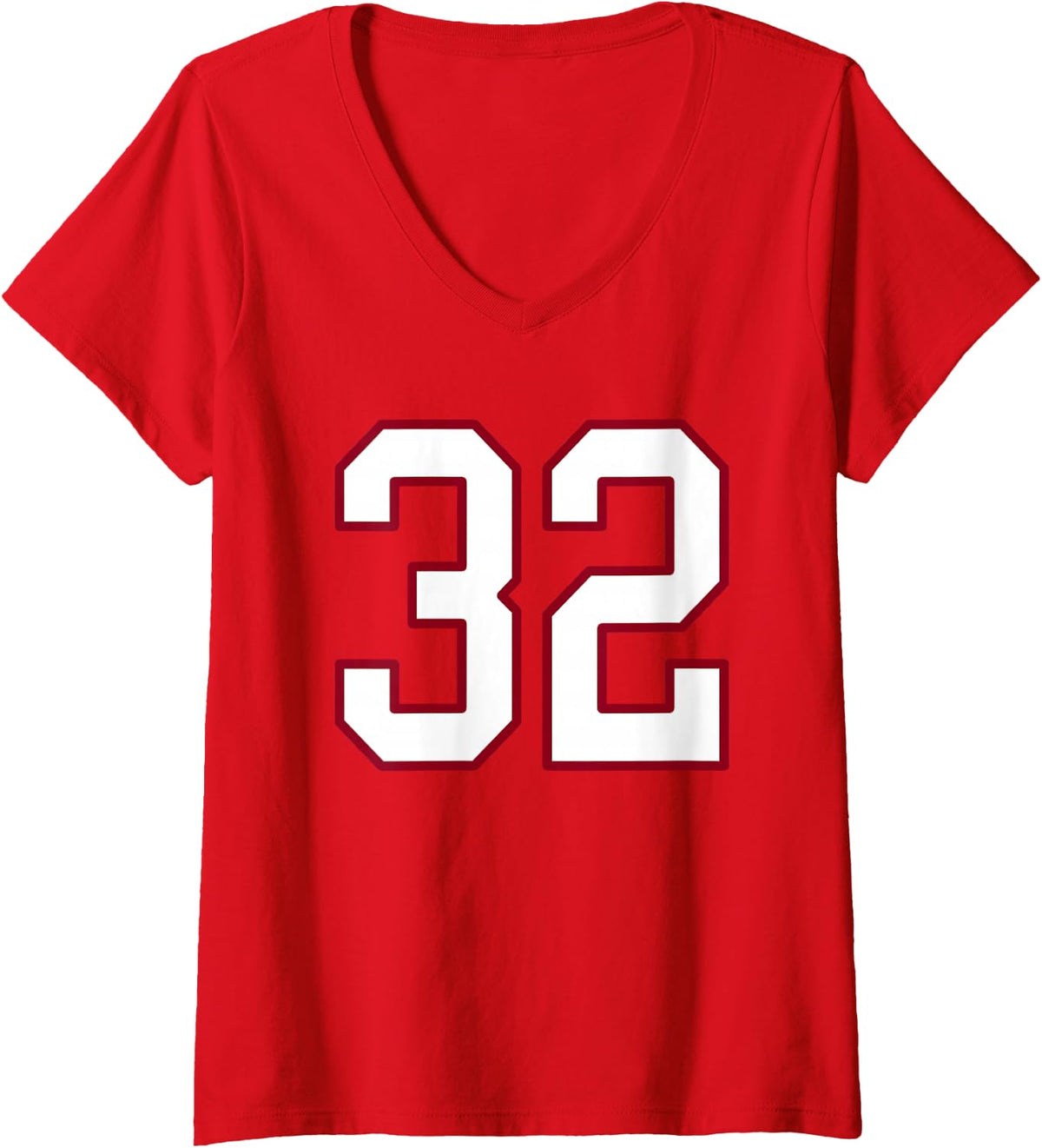 Women's Maroon and White Number 32 Jersey Player Uniform #32 V-Neck T-Shirt - Red