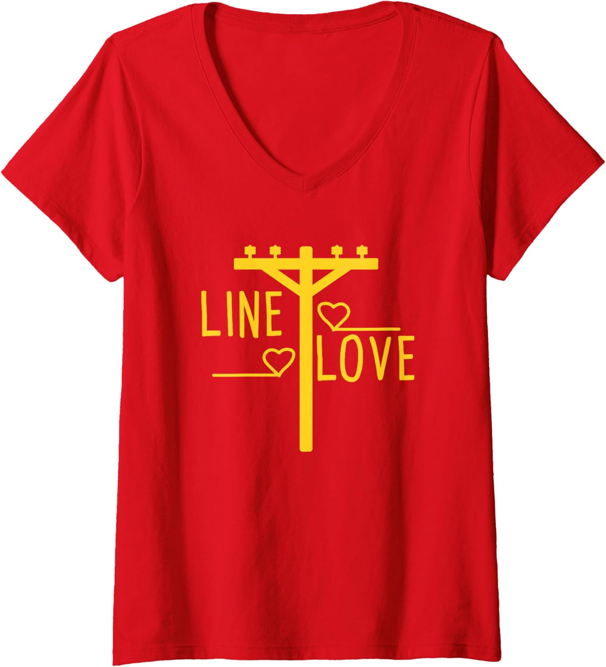 Women's Line Love - Electrical Lineman's Wife or Girlfriend V-Neck T-Shirt - Red