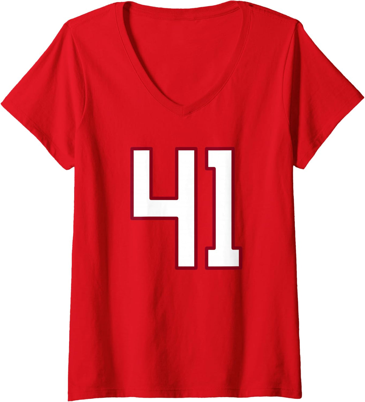 Women's Maroon and White Number 41 Jersey Player Uniform #41 V-Neck T-Shirt - Red