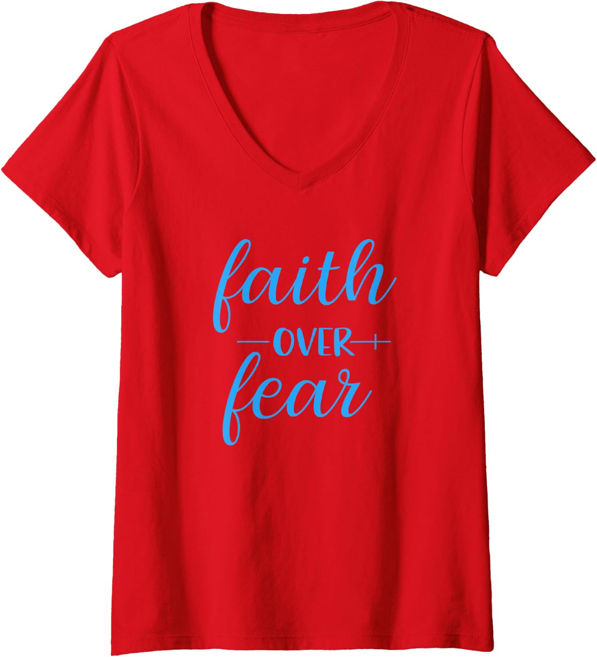 Women's Faith Over Fear Blue Label V-Neck T-Shirt - Red