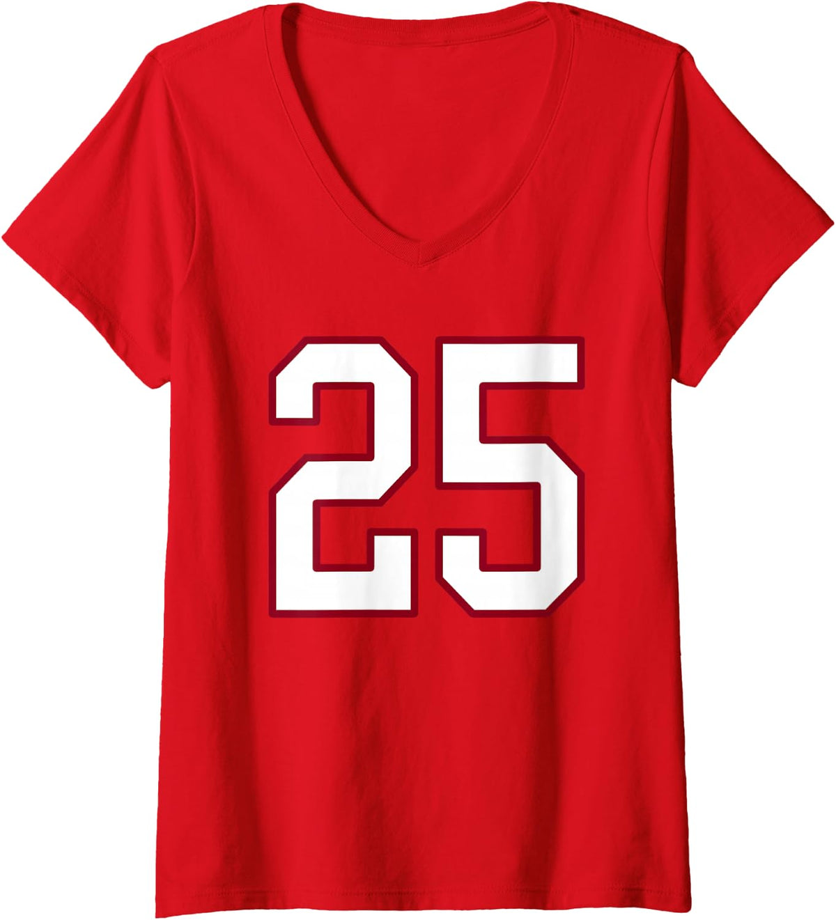 Women's Maroon and White Number 25 Jersey Player Uniform #25 V-Neck T-Shirt - Red