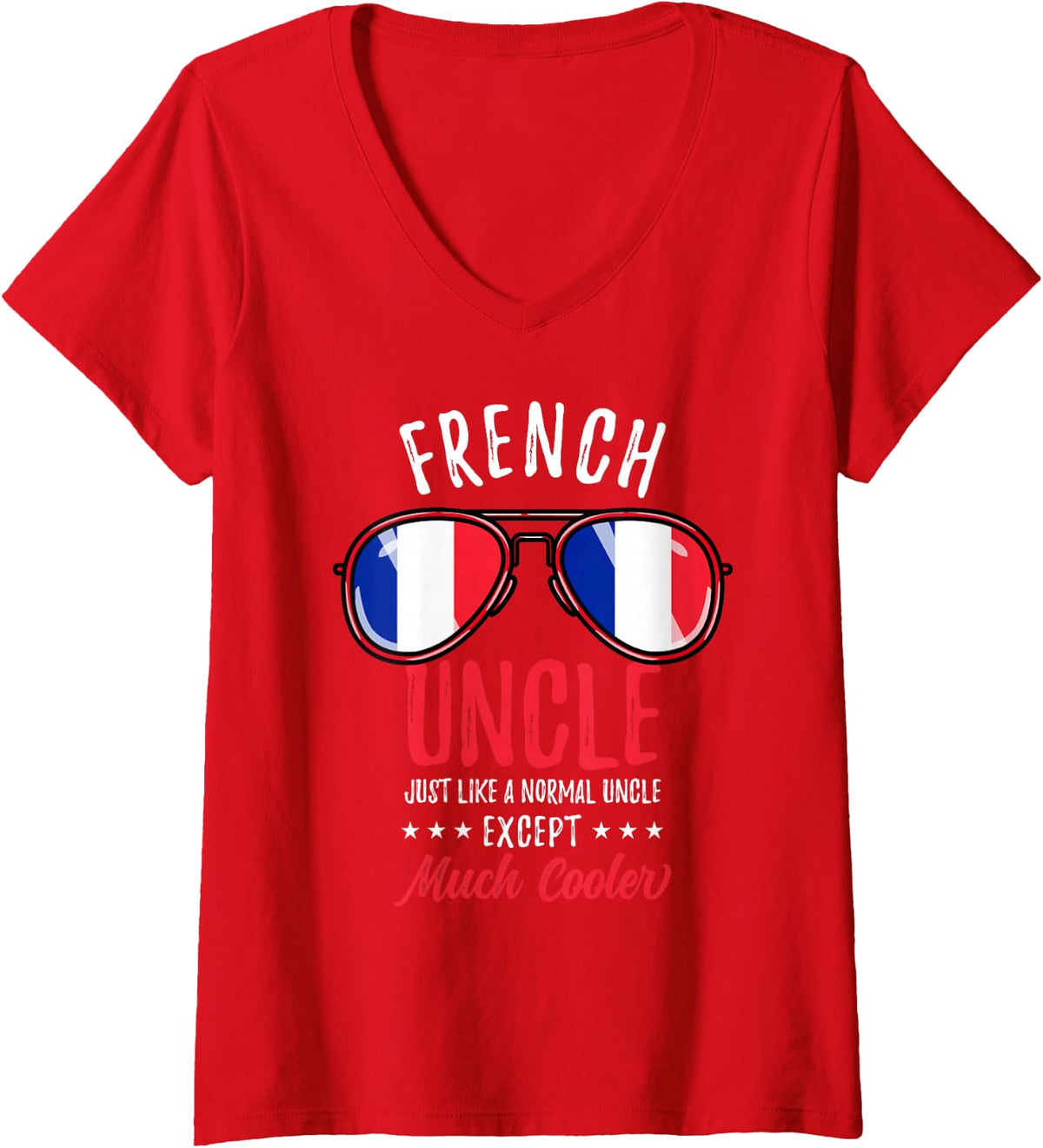 Women's Cool French Uncle Sunglasses French Family V-Neck T-Shirt - Red