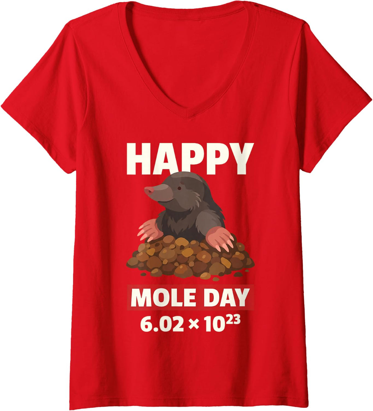 Women's Funny Happy Mole Day Chemistry Maths Physics Avogadro V-Neck T-Shirt - Red