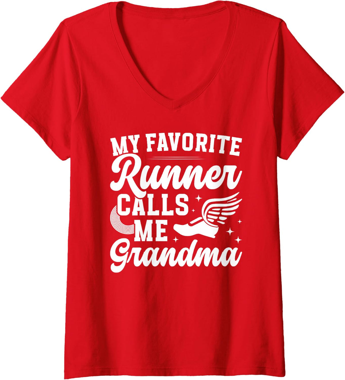 Women's Track and Field Grandma Proud Track Grandmother V-Neck T-Shirt - Red