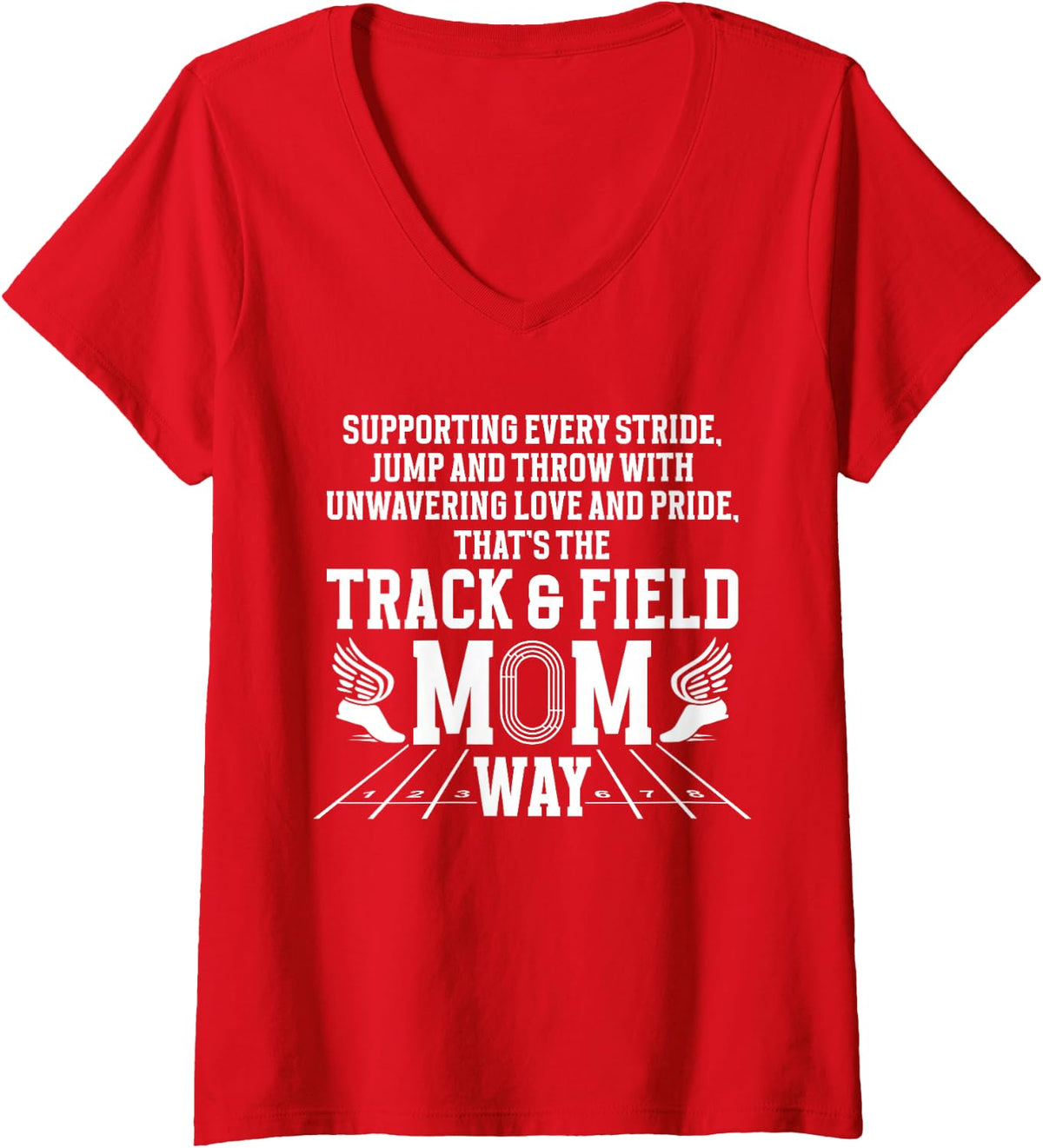 Women's Track and Field Mom Way Track and Field Mother Track Mama V-Neck T-Shirt - Red