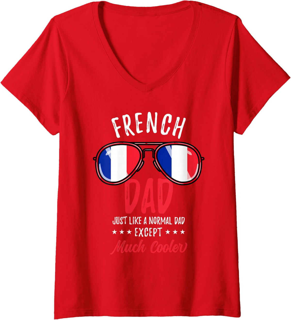 Women's Cool French Dad Sunglasses French Family V-Neck T-Shirt - Red