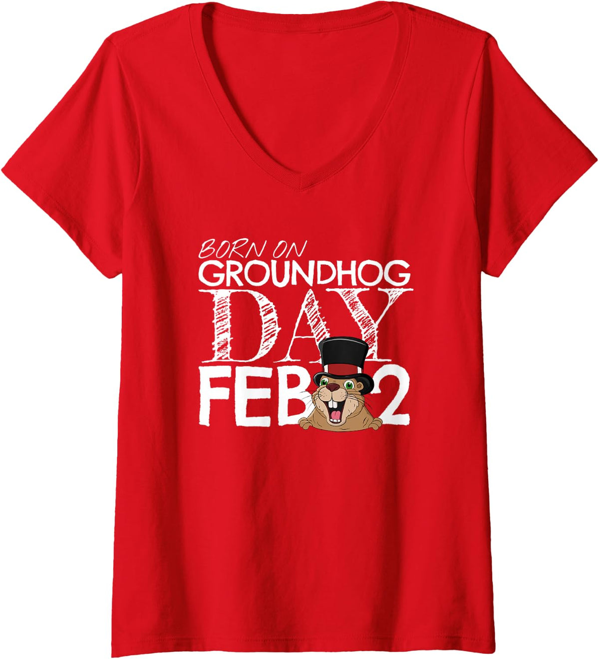 Women's Punxsy Phil's Groundhog Day February 2nd Boys Girls Birthday V-Neck T-Shirt - Red