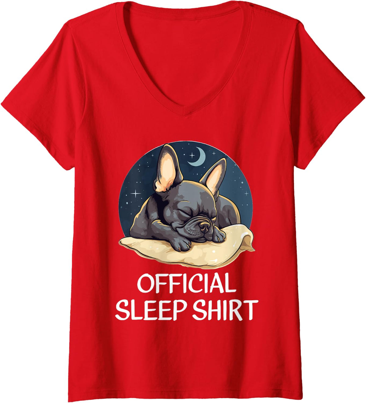 Womens Official French Bulldog Sleep Shirt for Frenchie Lover V-Neck T-Shirt - Red