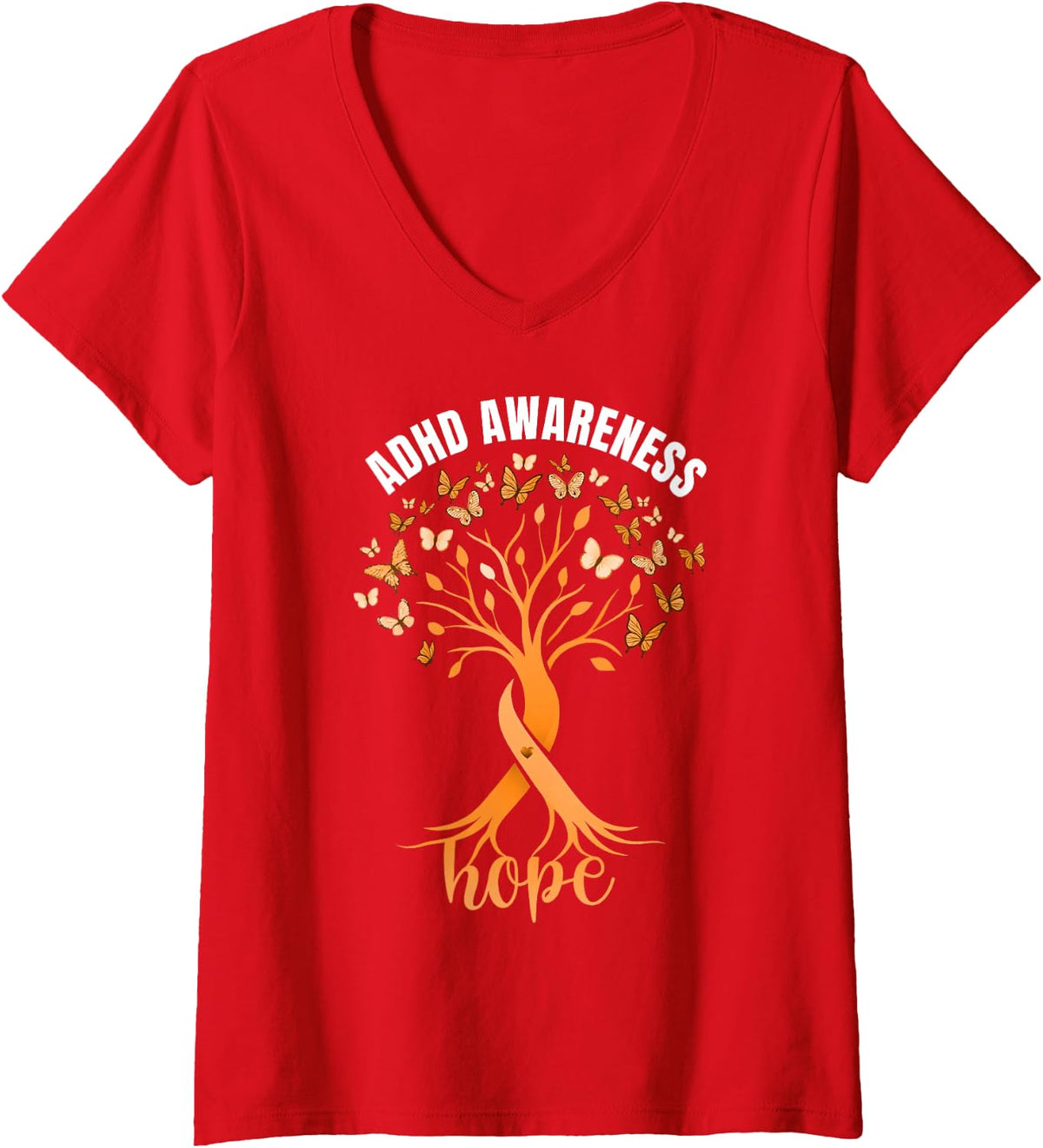 Women's ADHD Awareness Hope Butterfly Brain Neurodiversity Pride V-Neck T-Shirt - Red