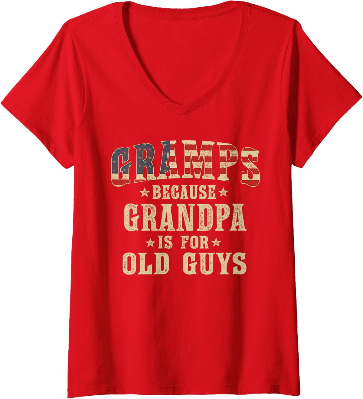 Women's Gramps Because Grandpa is for Old Guys Vintage USA Flag V-Neck T-Shirt - Red