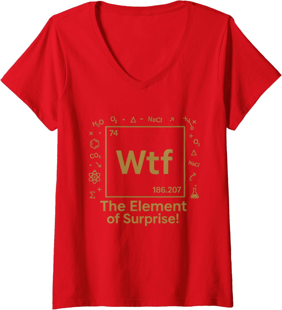 Women's The Element of Surprise Funny Science Chemistry Element V-Neck T-Shirt - Red