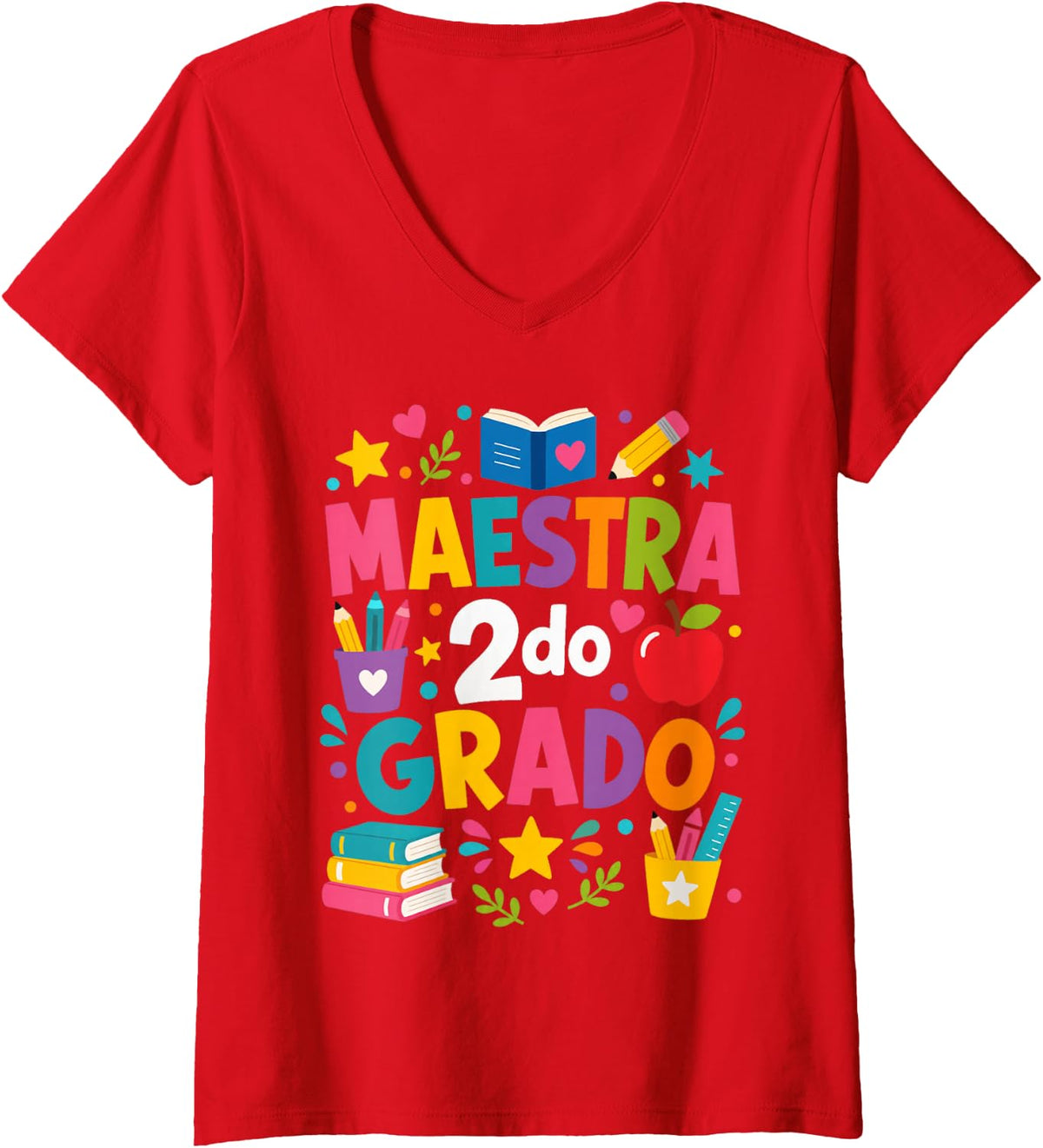 Women's Maestra Bilingue Segundo Grado 2nd Grade Teacher V-Neck T-Shirt - Red