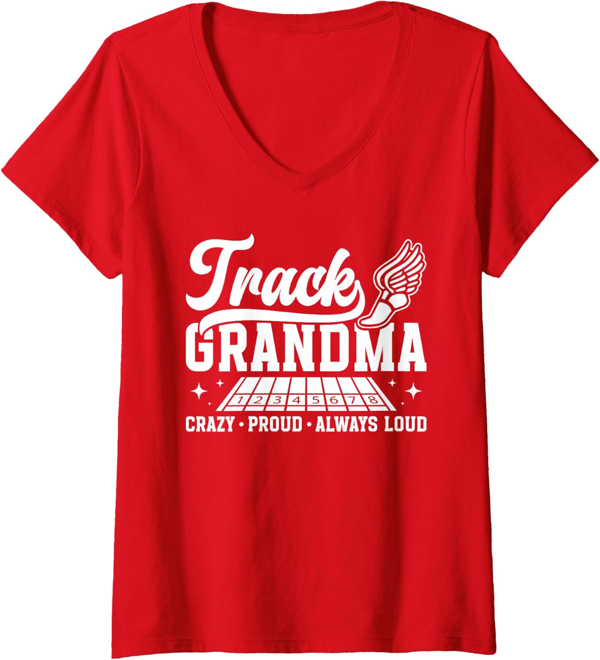 Women's Crazy Proud Track Grandma Track and Field Grandma V-Neck T-Shirt - Red