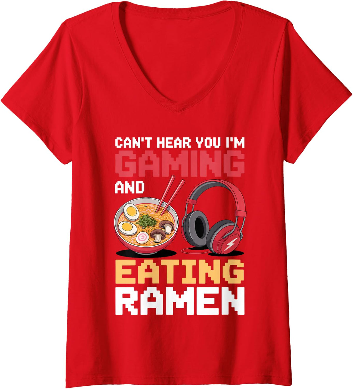 Women's Cute Ramen Design for Men Women Kids Noodles Ramen Lovers V-Neck T-Shirt - Red