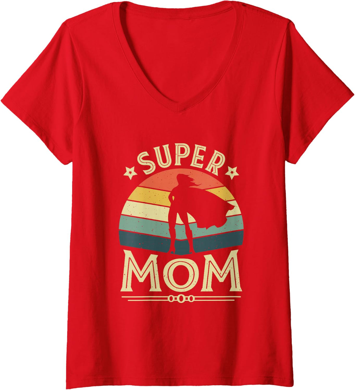 Womens Super Mom Mama Mothers Day Mommy Vintage Mom V-Neck T-Shirt - Red