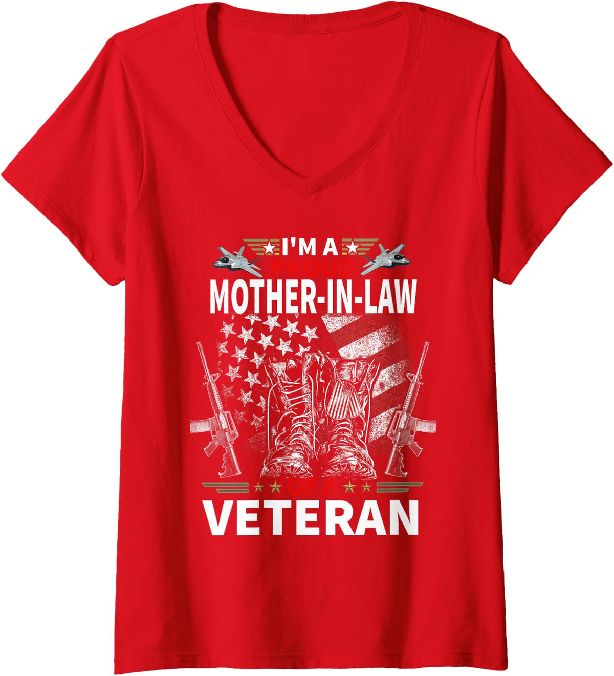 Women's I'm A Proud Mother-in-Law of A Veteran Veteran's Day Womens V-Neck T-Shirt - Red