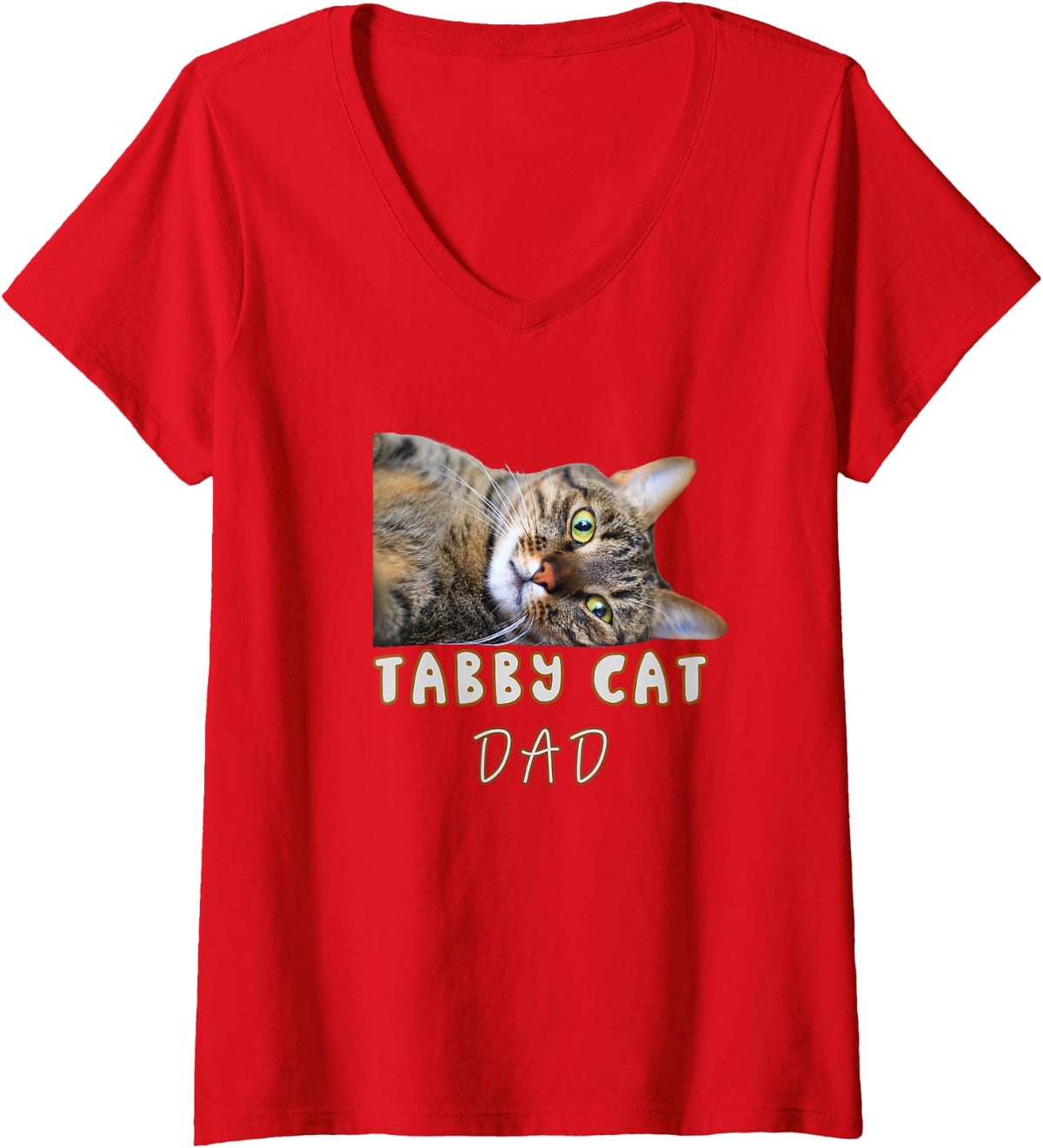 Women's Tabby Cat Dad Funny Cute Lazy Tabby Cat Lover V-Neck T-Shirt - Red