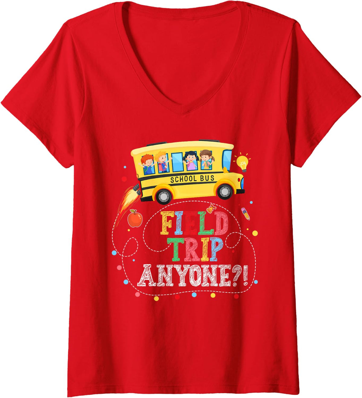Women's Funny Testing Day Field School Bus Motivational Students V-Neck T-Shirt - Red