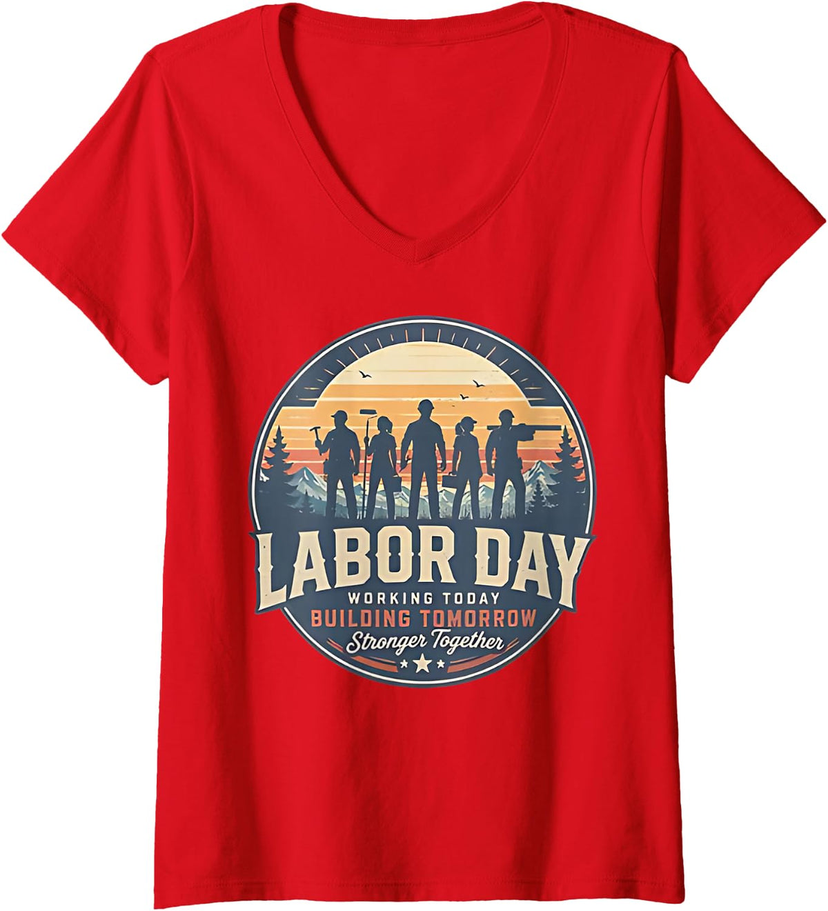 Women's Labor Day for Men Women V-Neck T-Shirt - Red