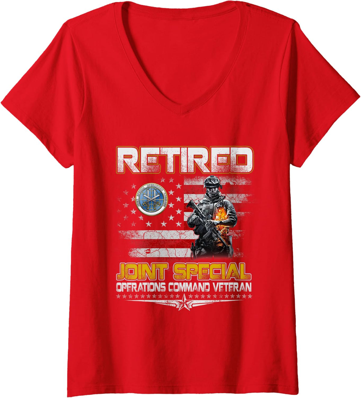 Women's Retired Joint Special Operations Command Veteran Ft. Bragg V-Neck T-Shirt - Red