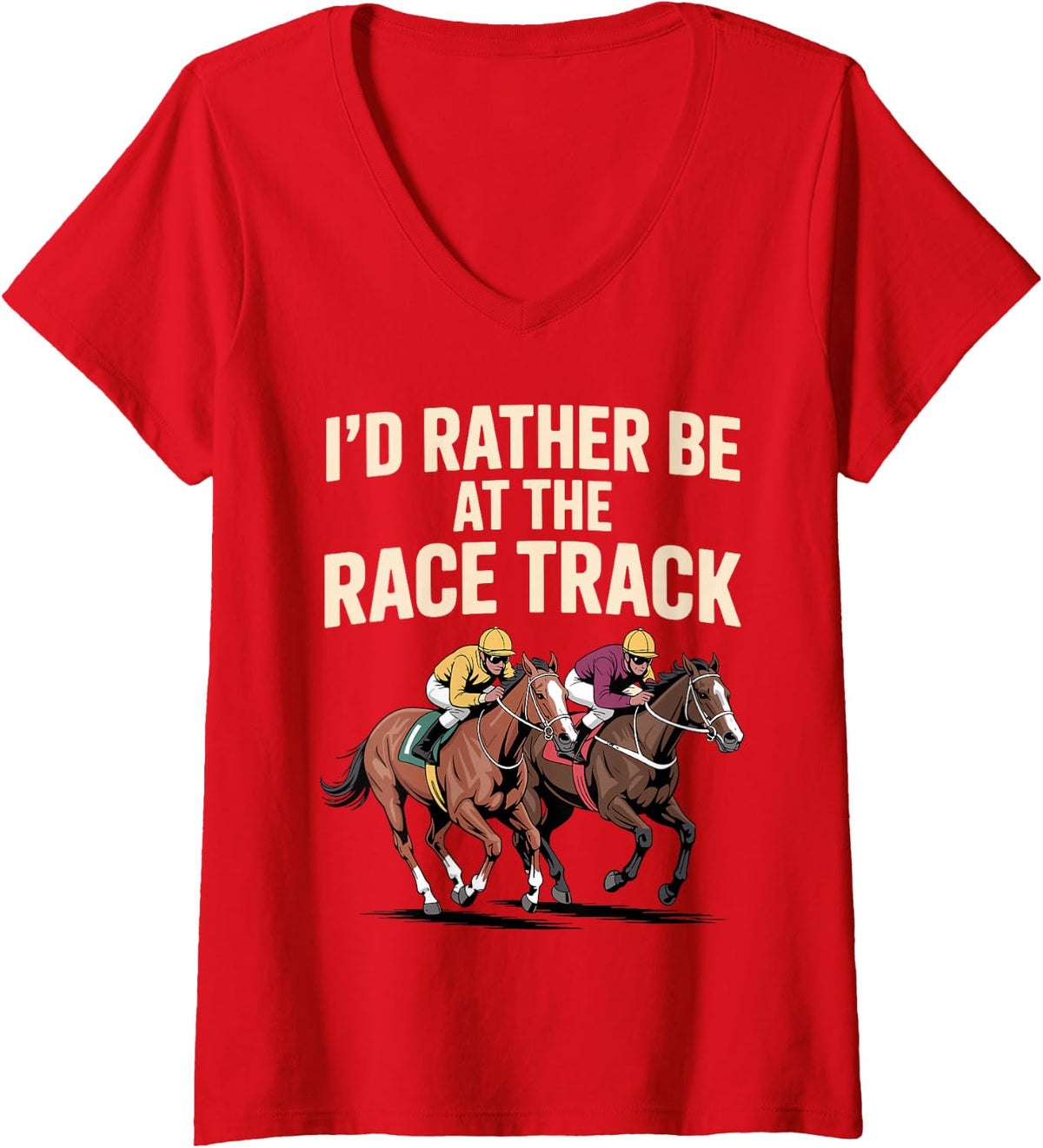 Women's Funny Horse Racing Art for Men Women Jockey Horse Racing V-Neck T-Shirt - Red
