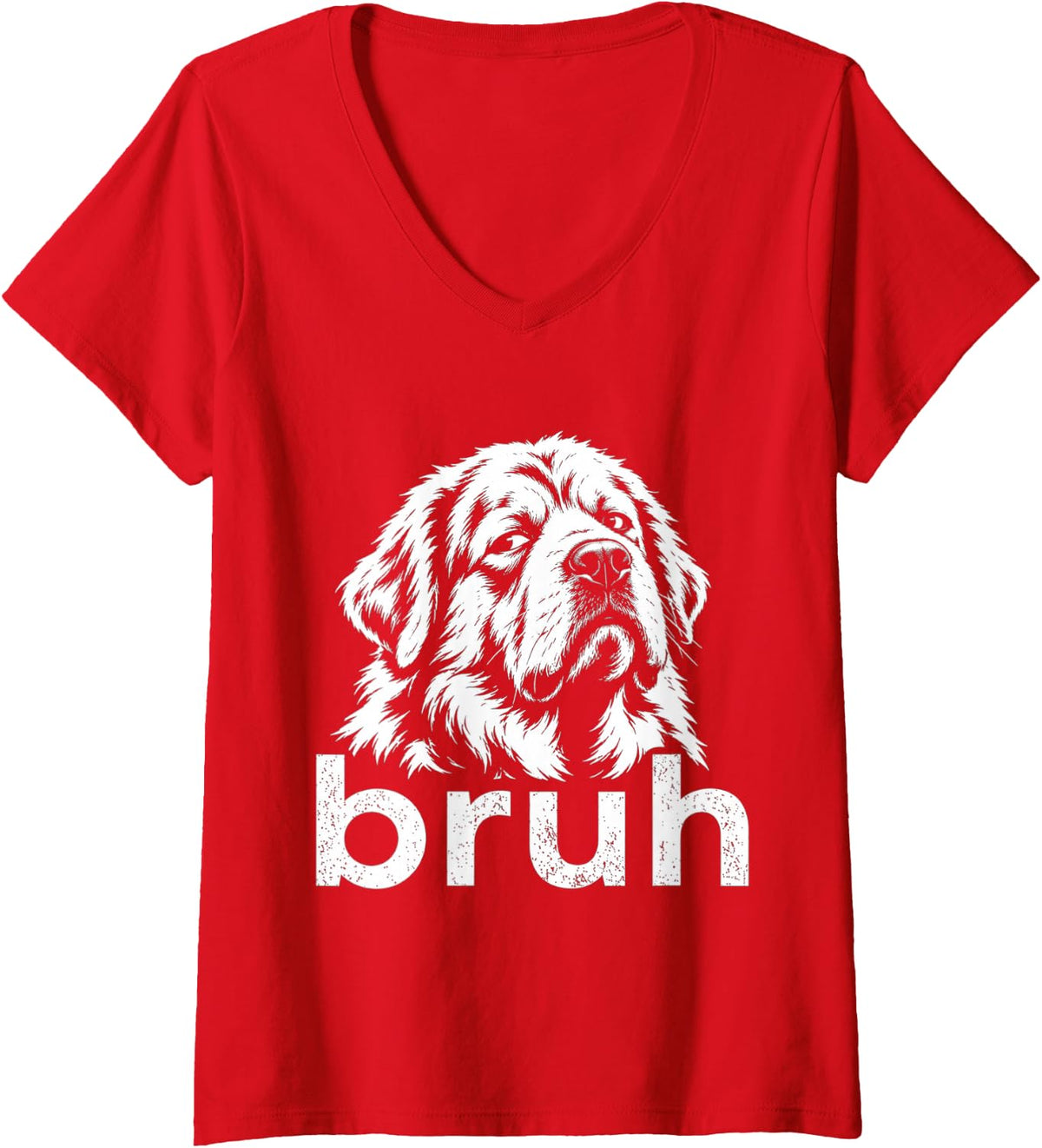Women's Funny Great Pyrenees Bruh Dog Face Meme Style Animal Art V-Neck T-Shirt - Red
