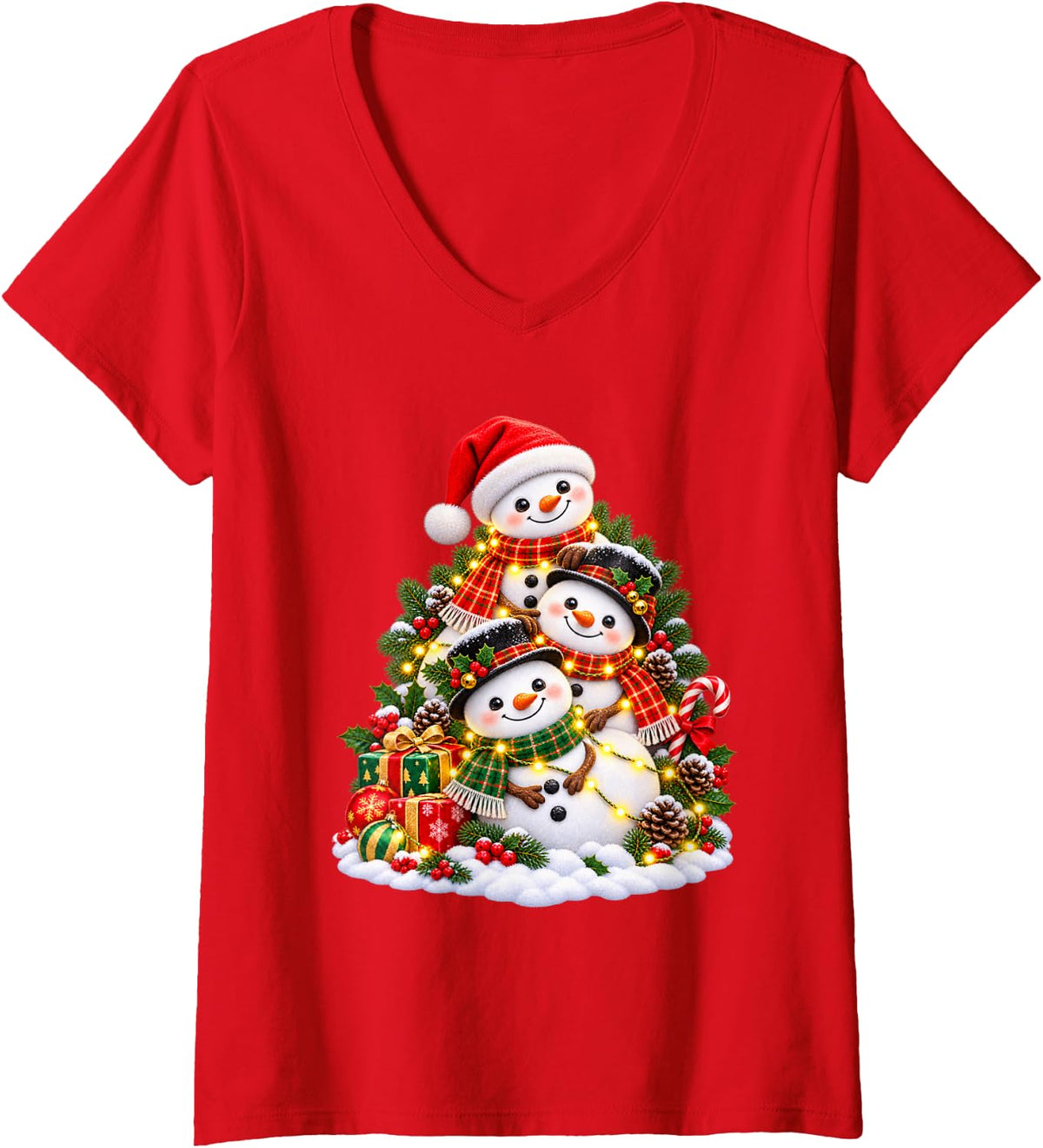 Women's Jolly Sloth Christmas Animal Lover Graphic V-Neck T-Shirt - Red