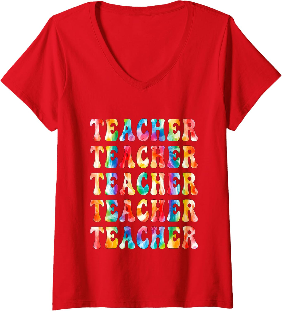 Women's Groovy Teacher Cute First Day of School Retro Back to School V-Neck T-Shirt - Red