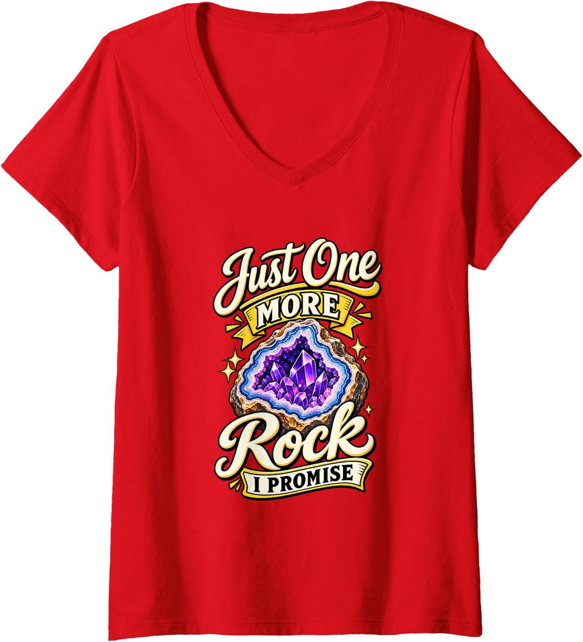 Women's Geology Lover Funny Crystal Collector V-Neck T-Shirt - Red