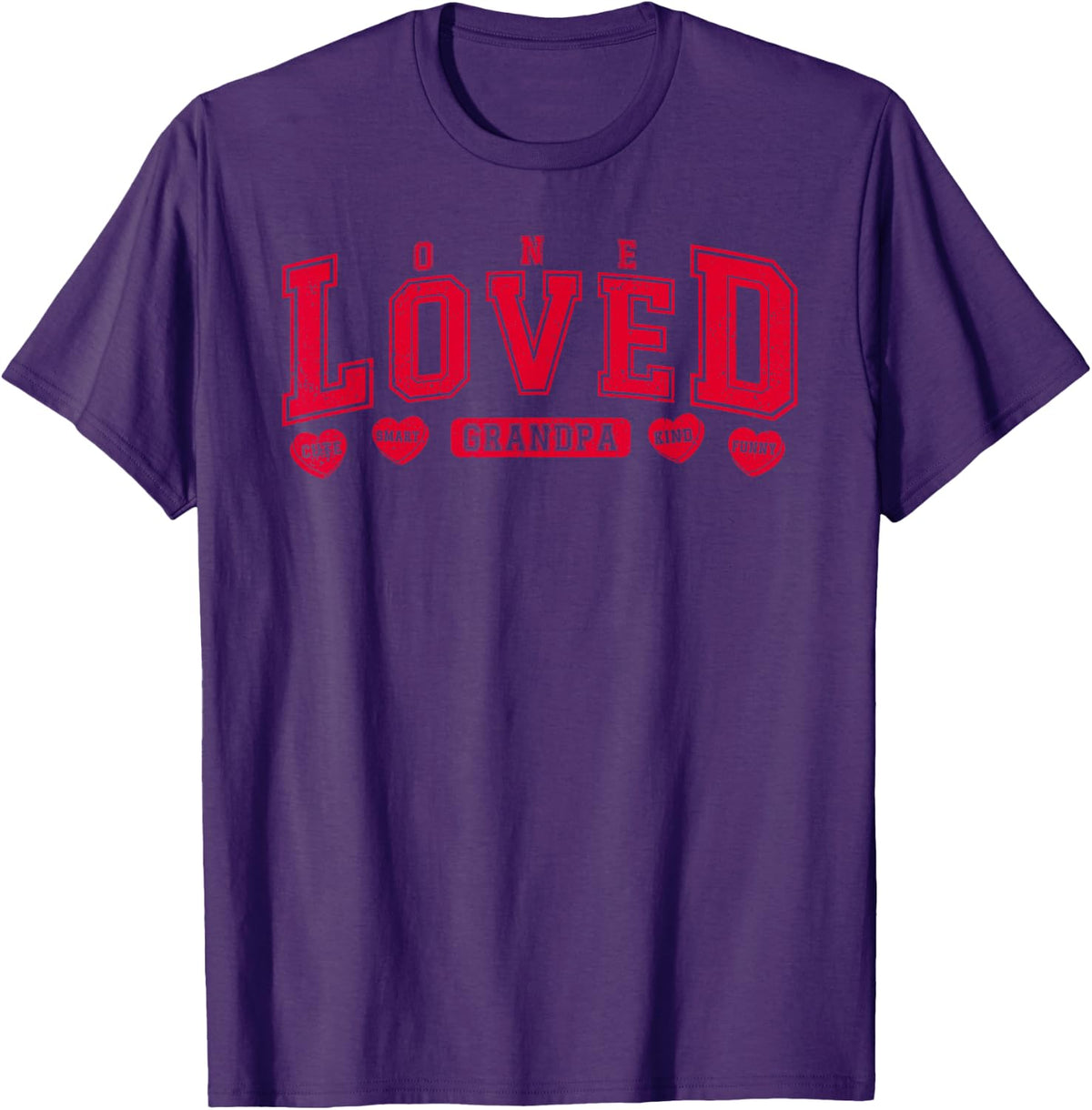 One Loved Grandpa Varsity Valentines Day Heart Grandfather T-Shirt - Purple