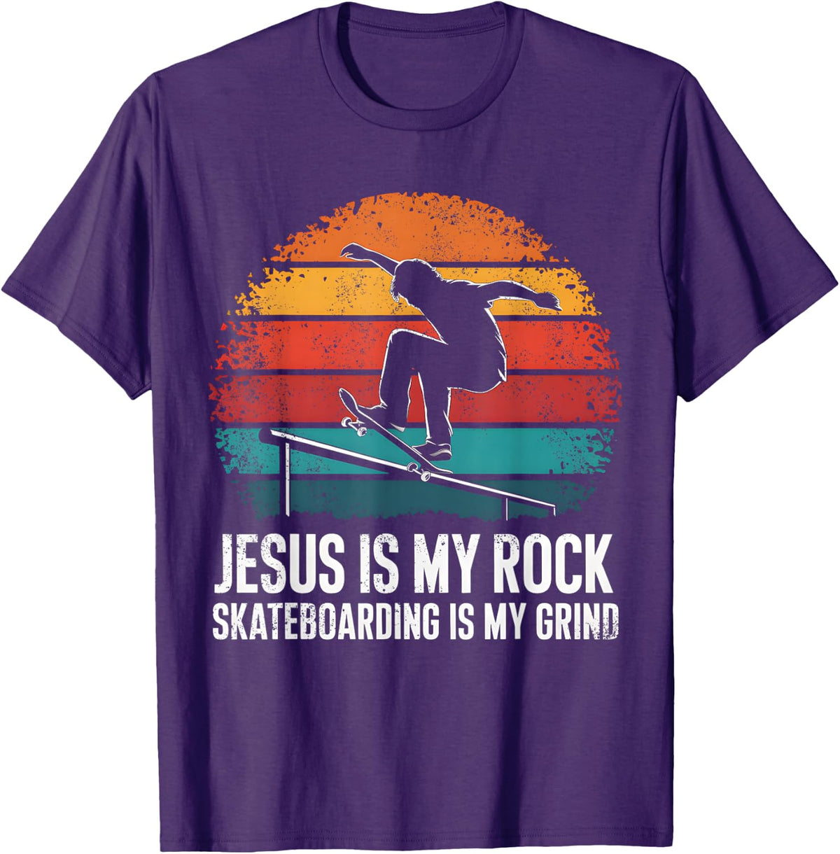 Jesus Is My Rock Skateboarding Is My Grind Christian Skater T-Shirt - Purple