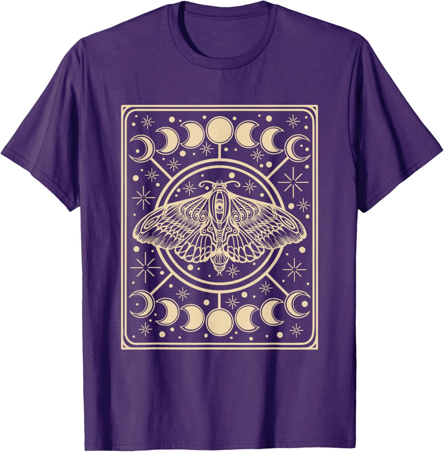 Tarot Card Witchcraft Witchy Y2K Mall Goth Moth Moon Phases T-Shirt - Purple