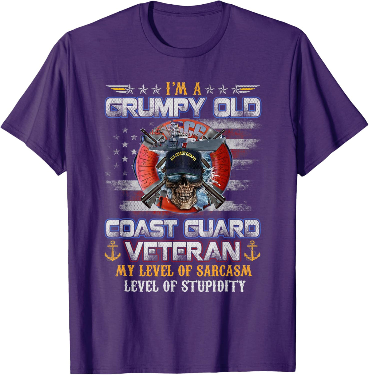I'm A Grumpy Old Coast Guard Veteran Flag Vintage Gifts Mens T-Shirt - Purple