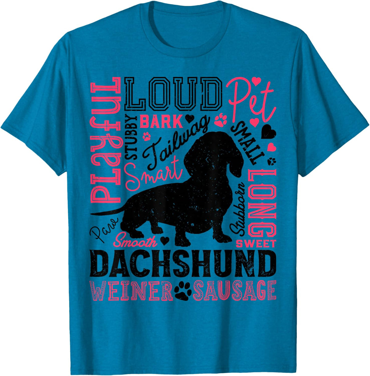 Dachshund Typography Funny Word Art Dog Lover Men Women Cute T-Shirt - Sapphire Blue