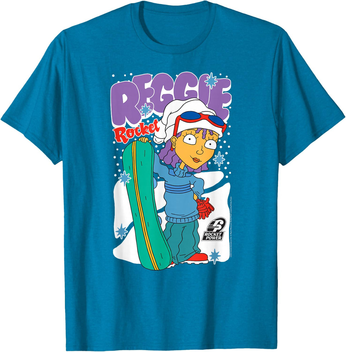 Rocket Power Reggie Snowboarding Retro Cartoon T-Shirt - Sapphire Blue