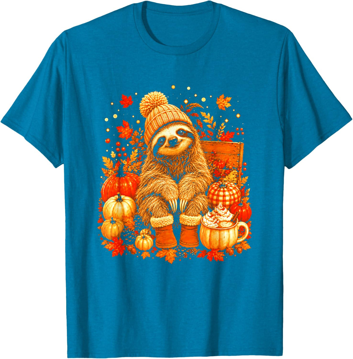Sloth Thanksgiving Pumpkin Spice Cozy Fall Autumn T-Shirt - Sapphire Blue