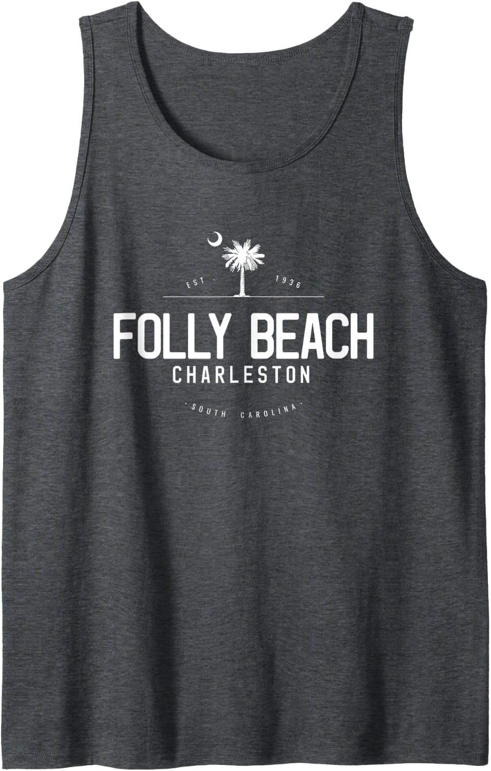 Folly Beach South Carolina Surfing Tank Top - Dark Heather Grey