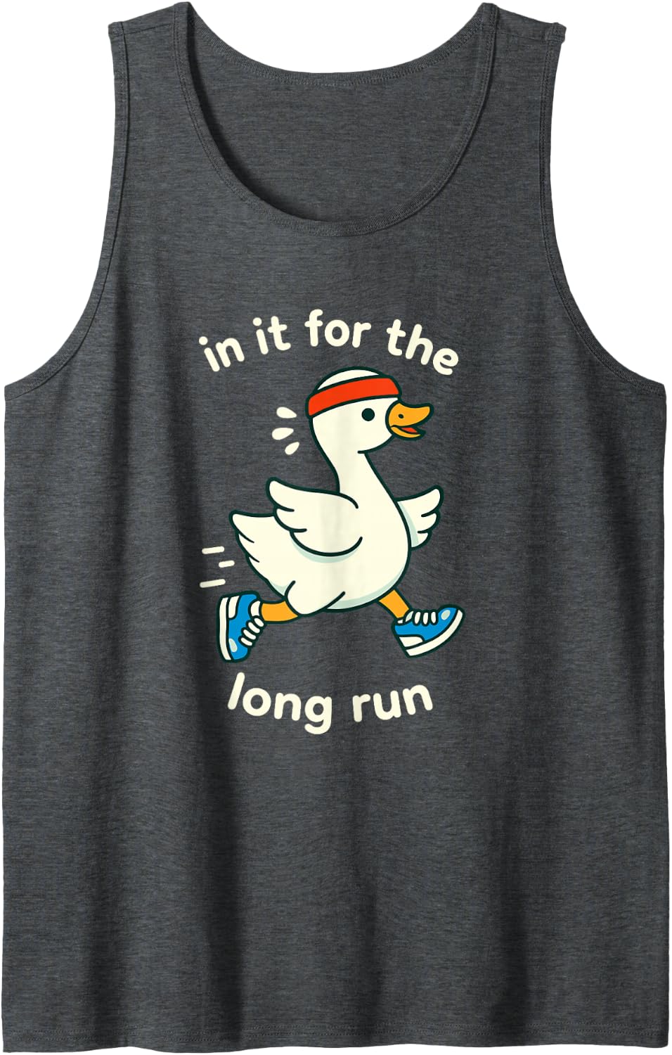 in It for The Long Run Funny Running Duck Pun Tank Top - Dark Heather Grey