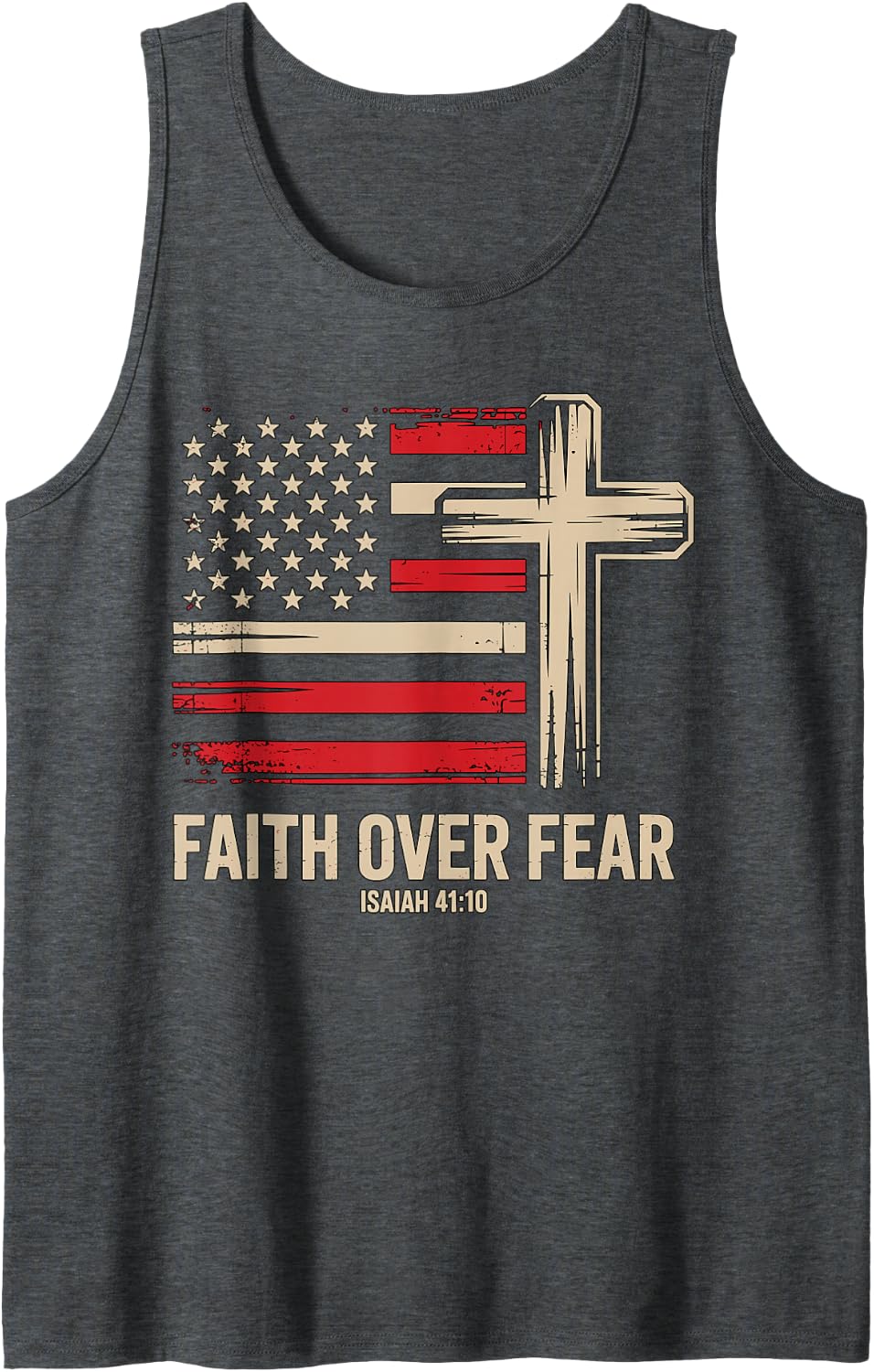 Faith Over Fear American Flag Sleeveless Tank Top - Dark Heather Grey