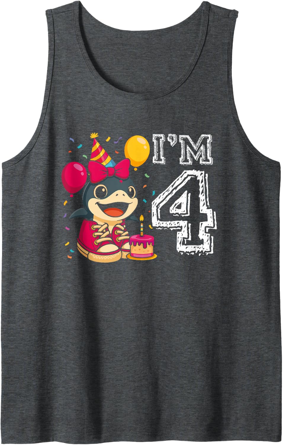 Italian Brainrot Birthday I'm 4 Age 4th Kids Girls Sleeveless Tank Top - Dark Heather Grey