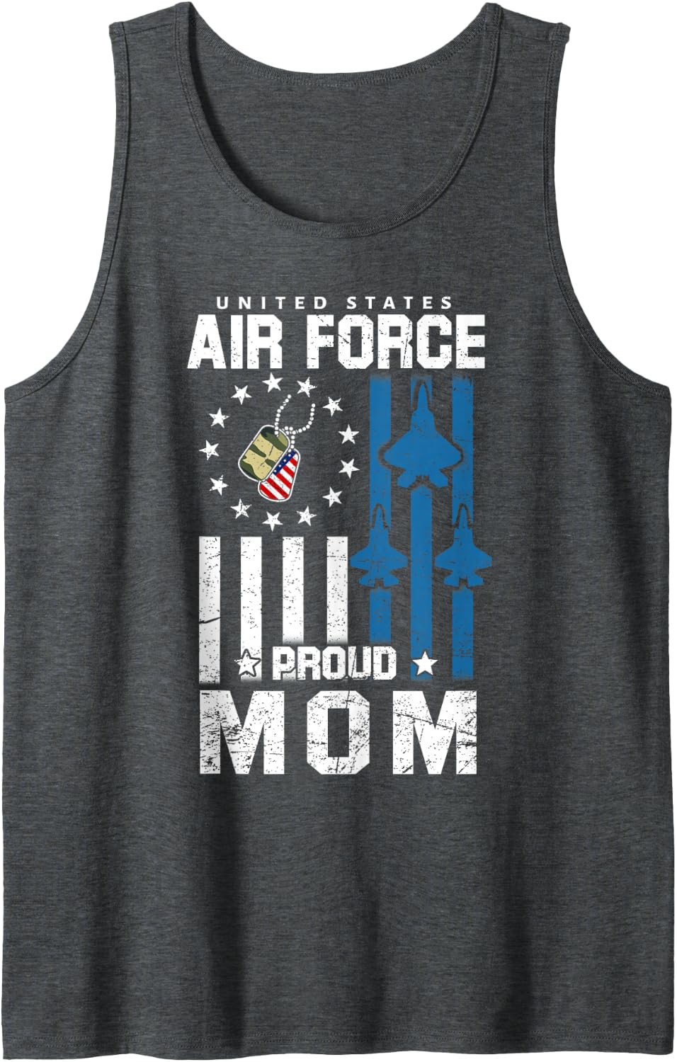 Proud Air Force Mom Flag US Airman Family Matching Sleeveless Tank Top - Dark Heather Grey