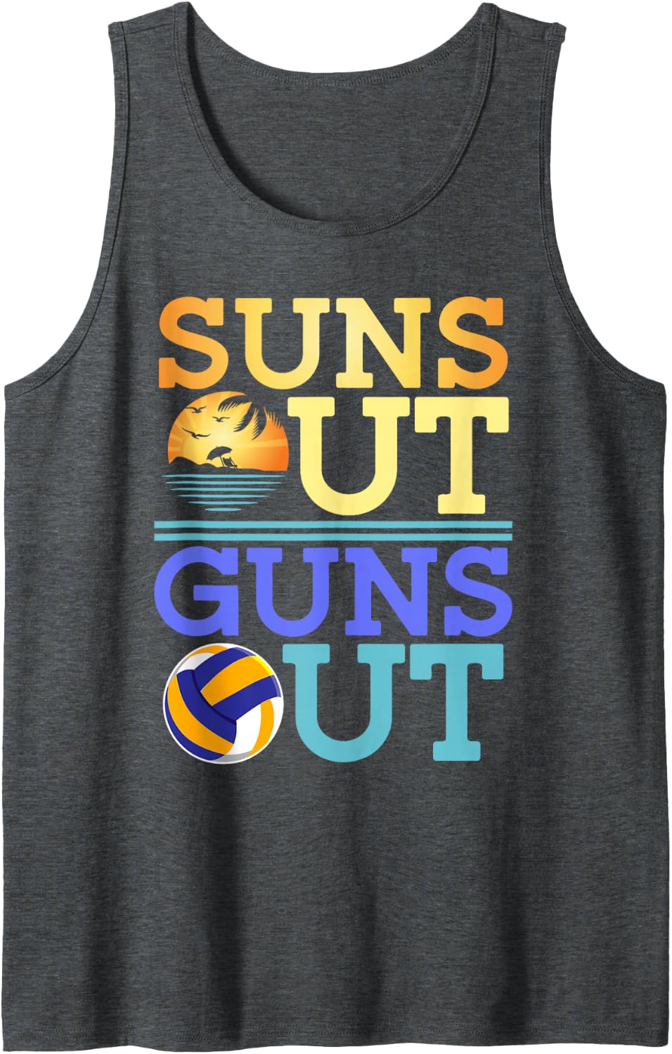 Suns Out Guns Out Beach Volleyball Tank Top - Dark Heather Grey