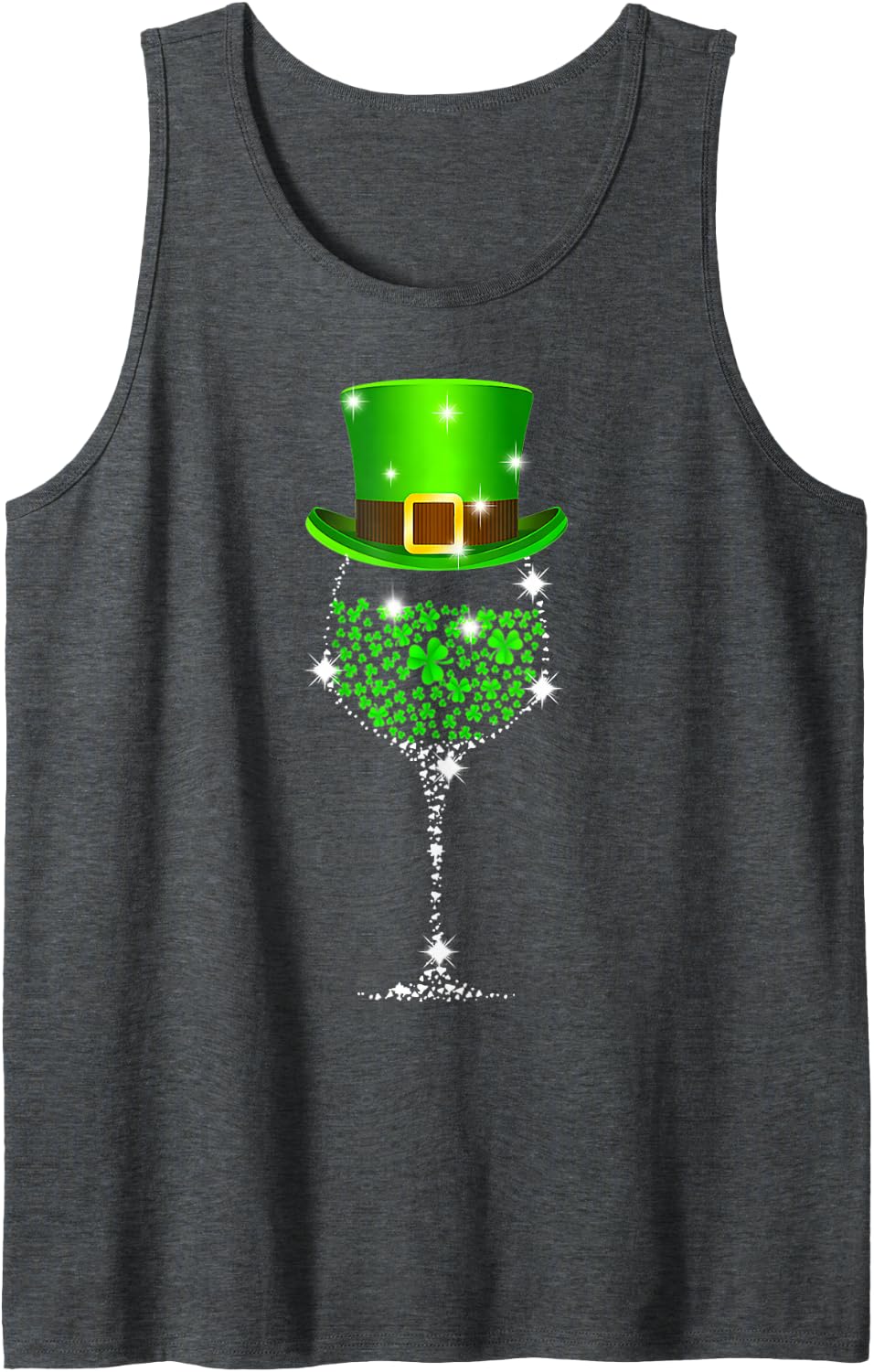 St Patrick's Day Shamrock Wine for Women Men Sleeveless Tank Top - Dark Heather Grey