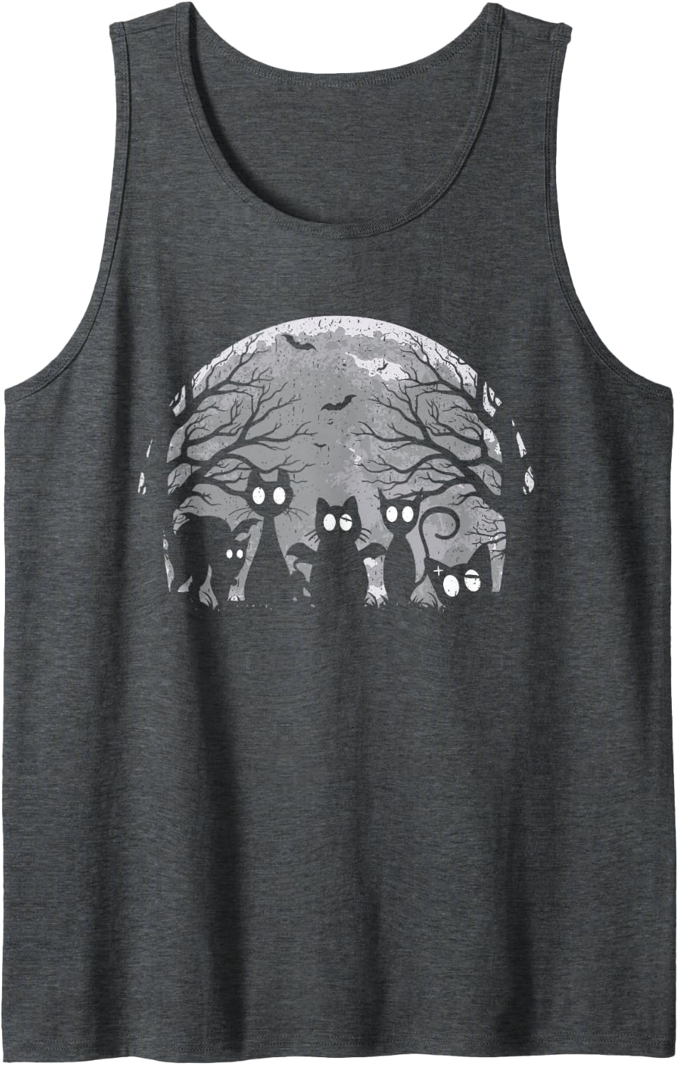 Creepy Cute Cats Alt Goth Grunge Horror Aesthetic Gothic Sleeveless Tank Top - Dark Heather Grey
